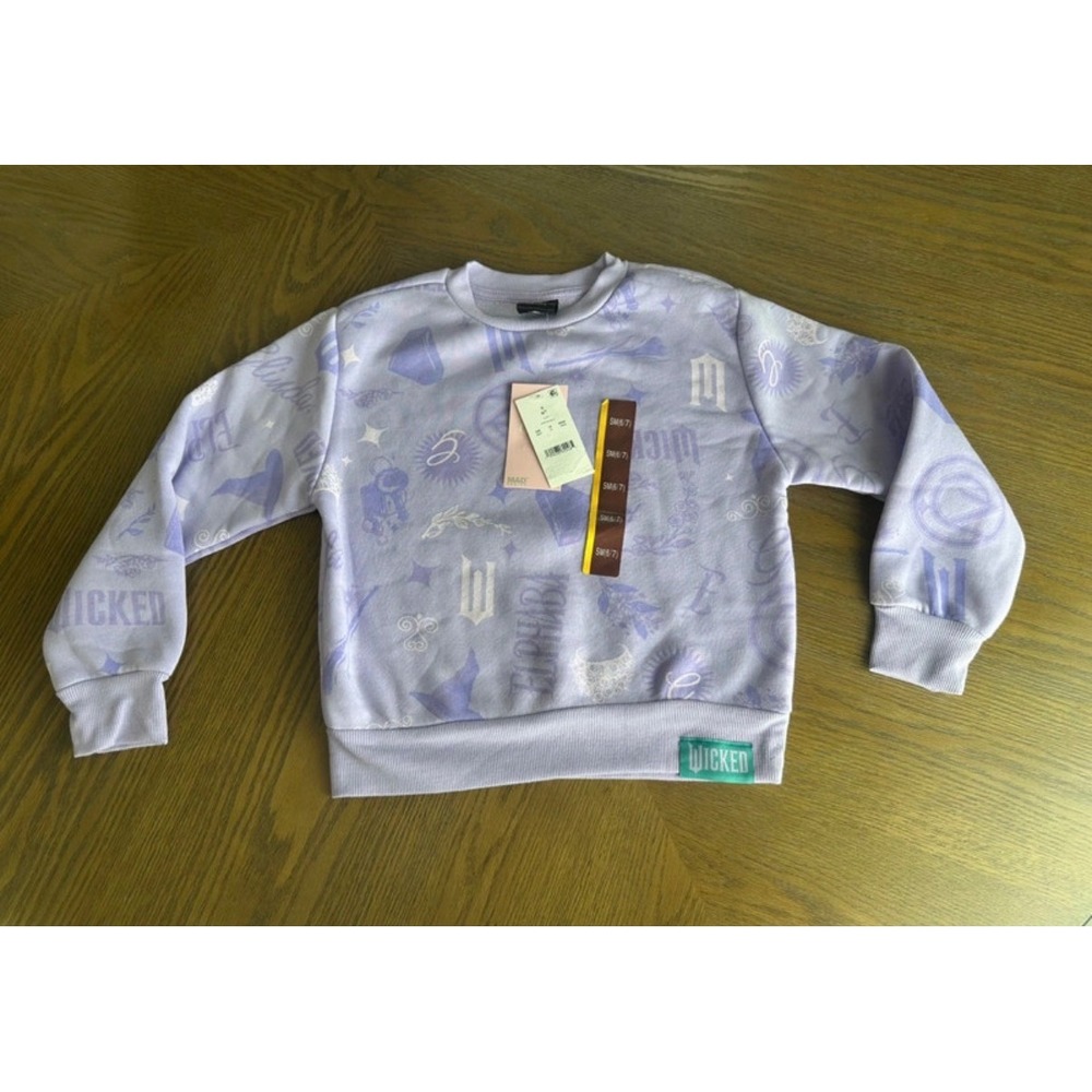 Wicked Movie Kids Sweatshirt Glinda Elphaba Purple All Over Print Size S 6/7 NWT